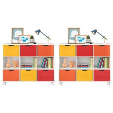 Imagem de Kit 2 Nichos Organizadores 6 Gavetas com Rodízios Branco/Colorido - Qm
