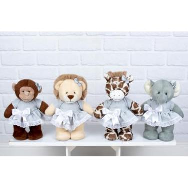 Imagem de PELUCIAS SAFARI EM PÉ 30 CM MISTO - LEÃO, ELEFANTE, GIRAFA, MACACO (CINZA)