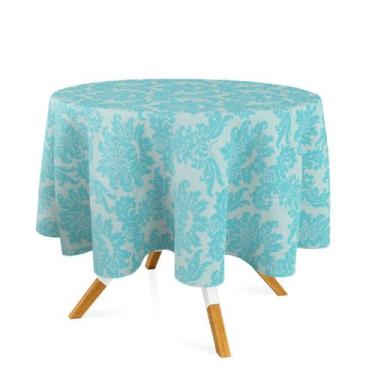Imagem de Toalha de Mesa Redonda em Tecido Jacquard Azul e Prata Frozen Medalhão