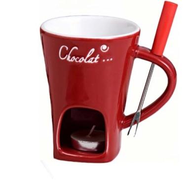 Imagem de Chocolate Fondue Mug,Caneca De Fondue De Derretimento,Conjunto De Canecas De Fondue De Chocolate Com Garfos,130ml - Ideal Para Chocolate E Queijo (Vermelho)