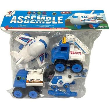 Imagem de Kit Brinquedo Monta Desmonta  Avião Helicóptero E Caminhões (Aeroporto