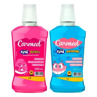 Imagem de Kit 2 Enxaguante Bucal Fini Beijos Dentadura 250ml Carmed Sem Álcool