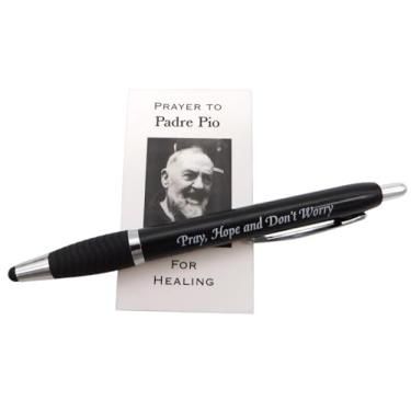 Imagem de Westmon Works Conjunto de caneta inspiradora e cartão de oração de São Padre Pio – Pray, Hope, and Don't Worry Instrumento de escrita motivacional com cartão sagrado