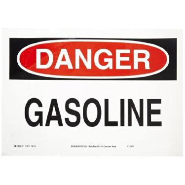 Imagem de Brady 118178 35,5 cm largura x 25,4 cm altura B-558 sensível à pressão, vermelho e preto sobre branco sinal de segurança sustentável, lenda "Danger Gasoline"