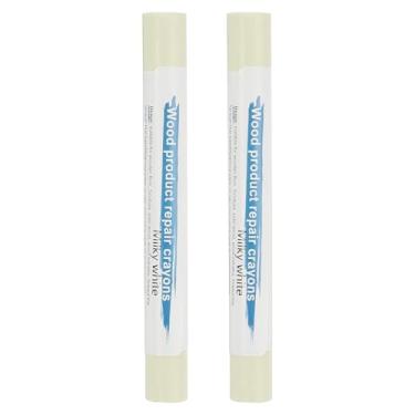 Imagem de PATIKIL Giz de cera para reparo de móveis, 2 peças de bastões de enchimento de madeira de cera de cera de madeira para arranhões Mesas de furos de piso de madeira, branco leitoso