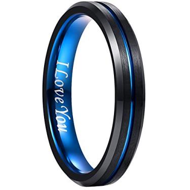 Imagem de Anel de tungstênio masculino NUNCAD 4 mm/6 mm/8 mm/10 mm para homens preto/azul/ouro/ouro rosa/prata sulcos alianças de casamento com bordas chanfradas tamanho 4 a 17