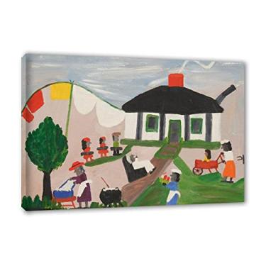 Imagem de JZSDGB Clementine Hunter Prints-Famous Paintings Wall Art Posters-Reprodução em tela - 'Melrose Plantation-Framed Ready to hang Canvas Wall Art Pictures for Home Decor 50x75cm (20x30in)