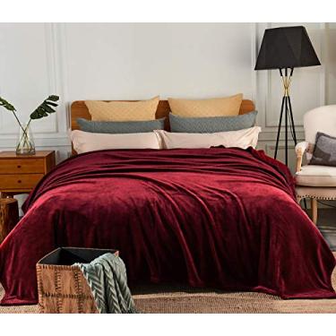 Imagem de Cobertor HAOK para sofá ou cama – Cobertor de microfibra de lã supermacio quente leve de pelúcia 127 cm x 152 cm, Burgundy, Queen(90"x90")
