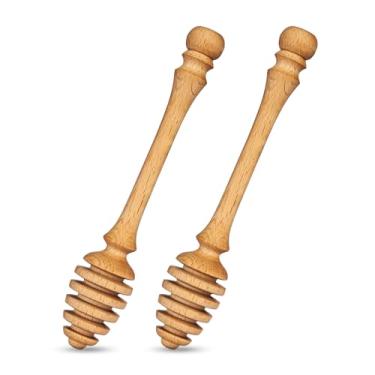 Imagem de Conjunto de 2 palitos de madeira de faia, colheres de mel de 18 cm para pote de mel, ferramenta perfeita para agitar mel, palitos de mel exclusivos para chá, cozinha e lembrancinhas de casamento