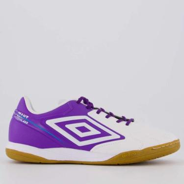 Imagem de Chuteira Umbro Adamant Master Class Club Futsal Branca e Roxa, 41