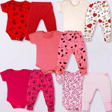 Imagem de Kit 10 Pçs Body E Mijão Bebe M/curta Malha Estampada 100% Algodão Meni