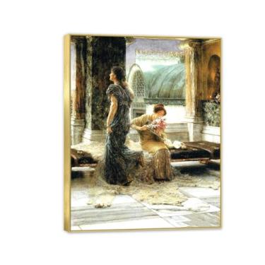 Imagem de MOBYAT Moldura dourada Uma mensagem de amor por Lawrence Alma Tadema Impressões, reprodução de pintura a óleo, impressão giclée em tela, arte de parede pronta para pendurar para decoração de quarto de