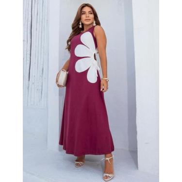 Imagem de Vestido midi elegante feminino flor ajustável longo algodao moda casua