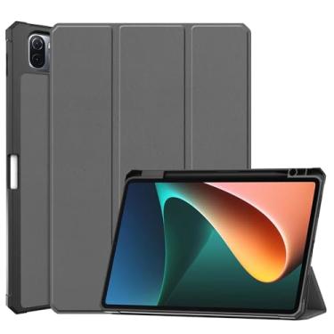 Imagem de Zrengp Capa para tablet inteligente Xiaomi Pad 5/5 Pro/5 Pro 5G 27.9 cm (versão 2021), capa de couro leve com suporte para caneta stylus para Xiao Mi Pad 5/5 Pro/5 Pro 5G 11 polegadas (TPU-cinza)