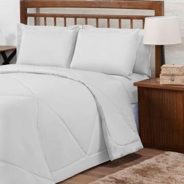 Imagem de Kit Edredom Casal Dupla Face Conforto Margarida 03 Peças na Cor Branco