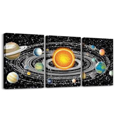 Imagem de jejeloiu Arte de parede em tela do sistema solar para sala de estar quarto 12 x 16 x 3 peças universo planetas imagem decoração de parede para banheiro galáxia trilhas estrelas decorações de