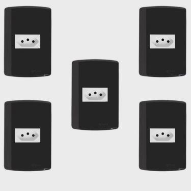 Imagem de Conjunto com 5 Tomadas 2p + t 10A 250v, Modular, com Placa 4x2 e Suporte Preto