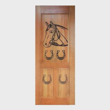 Imagem de Folha de Porta Madeira Maciça Entalhada Cavalo 80x210x3,5cm Cedro Rosa