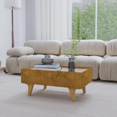 Imagem de Mesa de Centro Decorativa em Mdf Sena Tampo em Espelho Gaveta com Corrediça Telescópica