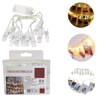 Imagem de Varal LED 10 Fotos Fio Luz 2mt Cordão Pregador Decoração