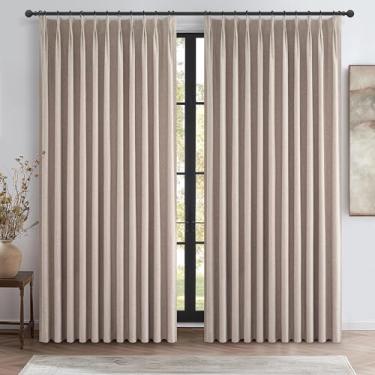 Imagem de Cortinas de linho extra largas para sala de estar/quarto, conjunto de 2 painéis, cortina de serapilheira plissada rústica à prova de som térmica com trilho de teto (178 cm L x 232 cm C) para janelas