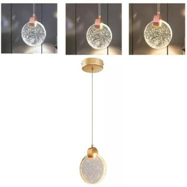 Imagem de Lustre Luminaria Pendente Teto Lua De Cristal Com Bolhas Iluminaçao Le