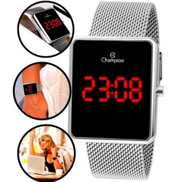 Imagem de Relógio Feminino Digital Quadrado Prata Champion CH40080T - Evollution