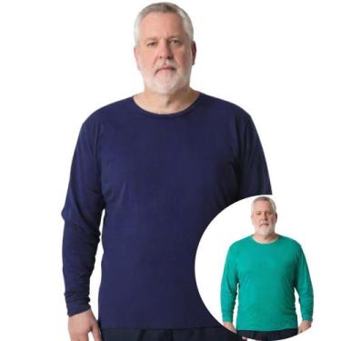 Imagem de Kit 2 Camisas Masculina Manga Longa Plus Size Malha Fria - Genérico, A