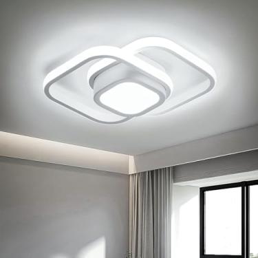 Imagem de Luminária de Teto, Lustre Quadradocom Holofote, Quarto, Cozinha, Sala de Estar, Decoração, Lustre Regulável 3 Cores de Luz Ajustáveis ​​85-265V(Branco)