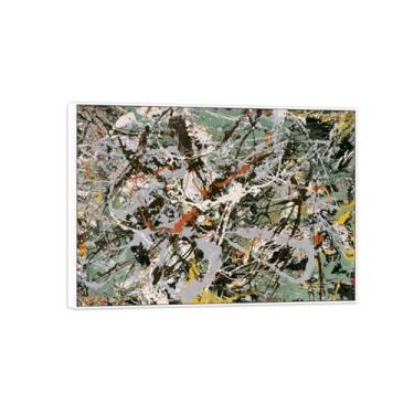 Imagem de MUHJDYC Jackson Pollock Pintura abstrata arte de parede famosa imagem em tela verde prata impressão arte moderna pôster moldura branca para decoração de sala de estar 50x70cm-19x27in