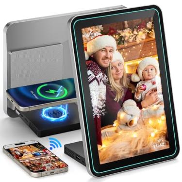 Imagem de Monitech Moldura digital de 10'1,32 GB, molduras digitais para fotos eletrônicas, porta-retrato WiFi digital com aplicativo, presentes com calor, suporte para carregamento sem fio