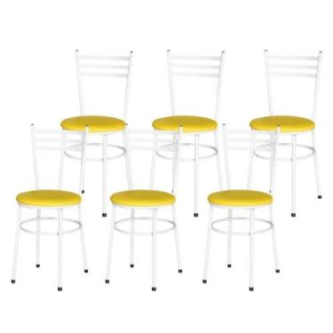 Imagem de Jogo 6 Cadeiras Para Cozinha Epoxi Branca - Lamar Design, Amarelo