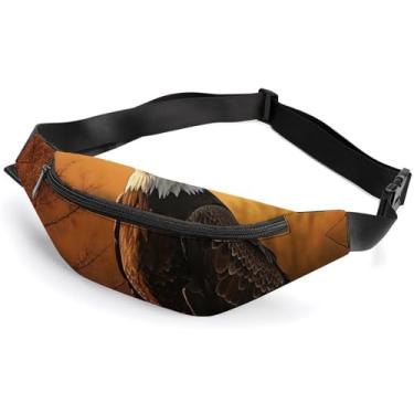 Imagem de Pochetes para mulheres, bolsa de cintura portátil, ajustável, bolsa para bumbum, pôr-do-sol dourado, águia careca, bolsas de quadril para viagens
