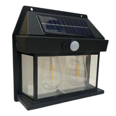 Imagem de Luminária Solar Externa Potente Arandela Energia Solar, Com 02 Lâmpadas Vintage com Sensor e Acendimento Automático, Ideal para Decoração e Iluminação de Ambientes Externos, Impermeável