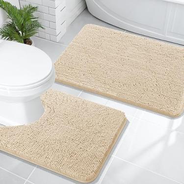 Imagem de OLANLY Conjunto de tapetes de banheiro de 2 peças, tapetes de banho de chenille macio absorvente e contorno em forma de U, tapete de banheiro lavável na máquina, acessórios de decoração de casa (76 x