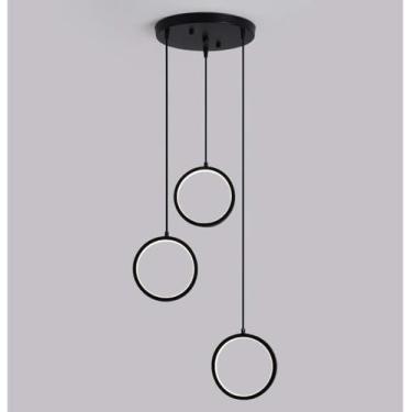 Imagem de Luz Pendente De Círculo De 3 Luzes Led Iluminação De Teto Lustre Criativo Moderno Lâmpada Suspensa Ajustável Para Sala De Jantar Bar Restaurante, Black, WhiteLight