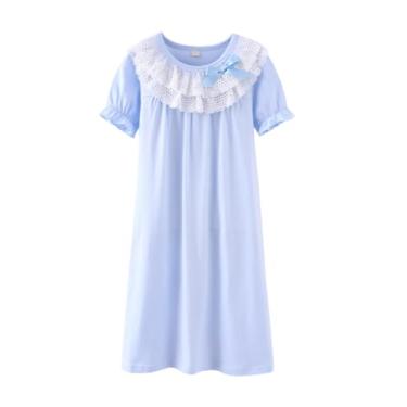 Imagem de BANGSAUR Vestido de princesa para meninas Cindy Lou Who fantasia avó senhora vestido infantil natal pacote com 2 vestido de dormir 3-15 anos, Skyway + coral blush, manga curta, 6-7 Anos