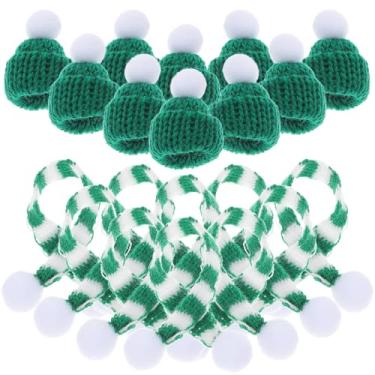 Imagem de ifundom 10 conjuntos de gesso vinho Natal mini chapéu de lã boneca mini chapéu ornamentos figura mini gorro de boneca de malha pequeno cachecol tampa de garrafa decorar cachecol chapéu de natal