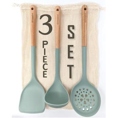 Imagem de Conjunto de 3 utensílios essenciais de cozinha, conjunto de espátulas de silicone de 38 cm, grandes, resistentes ao calor, 160 ºC, alças antiderrapantes que não arranham panelas, espátula de borracha
