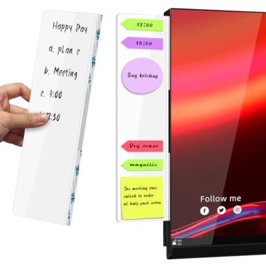 Imagem de Crpich Quadro de notas branco pequeno para monitor – 27 cm x 8,4 cm, pacote com 2 suportes adesivos de acrílico para tela lateral, organizador de mesa de computador