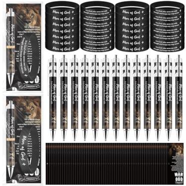 Imagem de 50 conjuntos de canetas esferográficas cristãs a granel com pulseiras, versículo bíblico, cartões, gravatas para o dia dos pais, igreja, pai, padrinho, pastor, escritório, funcionários religiosos