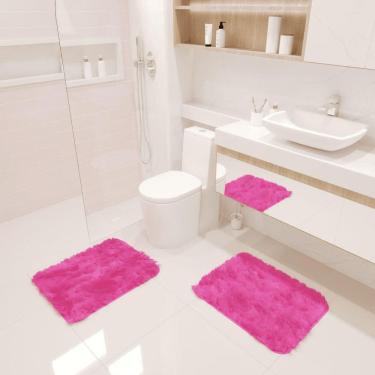 Imagem de Kit Tapete Banheiro Felpudo Peludo Rosa 40 X 60 Cm