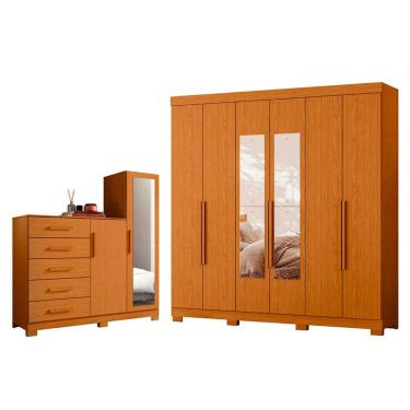 Imagem de Quarto Completo Guarda Roupa 6 Portas Com espelho Vinci e Cômoda Sapateira New Master