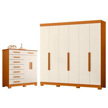 Imagem de Quarto Completo Guarda Roupa 6 Portas Vinci e Cômoda Sapateira Verona