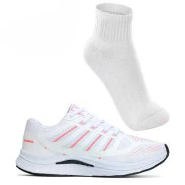 Imagem de Tenis Feminino Academia Corrida Caminhada Leve Confortavel + Meia Esportiva (Branco, BR, Adulto, Numérico, 39)