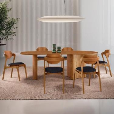 Imagem de Conjunto Mesa 180cm X 80cm Tampo Mdf Canto Copo 6 Cadeiras Celeste - M