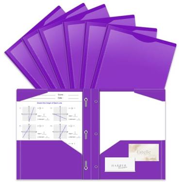 Imagem de Briartw Pasta de plástico resistente com garras para papel tamanho carta - pacote com 6 pastas de arquivo roxo escuro com bolso frontal transparente - 2 bolsos e 3 pontas, bem como 2 compartimentos