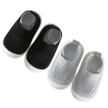 Imagem de HOVELL Tênis infantil sem cadarço para bebês e meninas e meninos tênis de malha respirável antiderrapante 2 pares, Conjunto 1, 18-24 Months Toddler