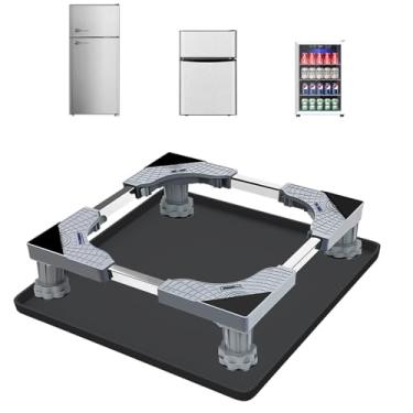 Imagem de Mini suporte de geladeira com bandeja coletora de silicone de 61 cm x 61 cm, base ajustável universal com 4 pés de plástico forte, mini tapete de geladeira adequado para geladeiras pequenas, lavadora