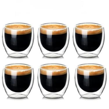 Imagem de Jogo Xícaras P/Café Dupla Parede De Vidro 80ml Vidro Duplo(KIT 6 COPOS DUPLOS 80ML)